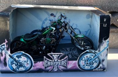 1:5 scale diecast replica of Jesse James' West Coast Choppers "Penny Saved" / "Panamericana" motorcycle.