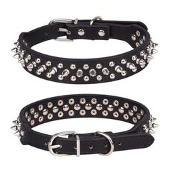 1pc Leather Spiked Dog Collar With Chain, Pet Collar