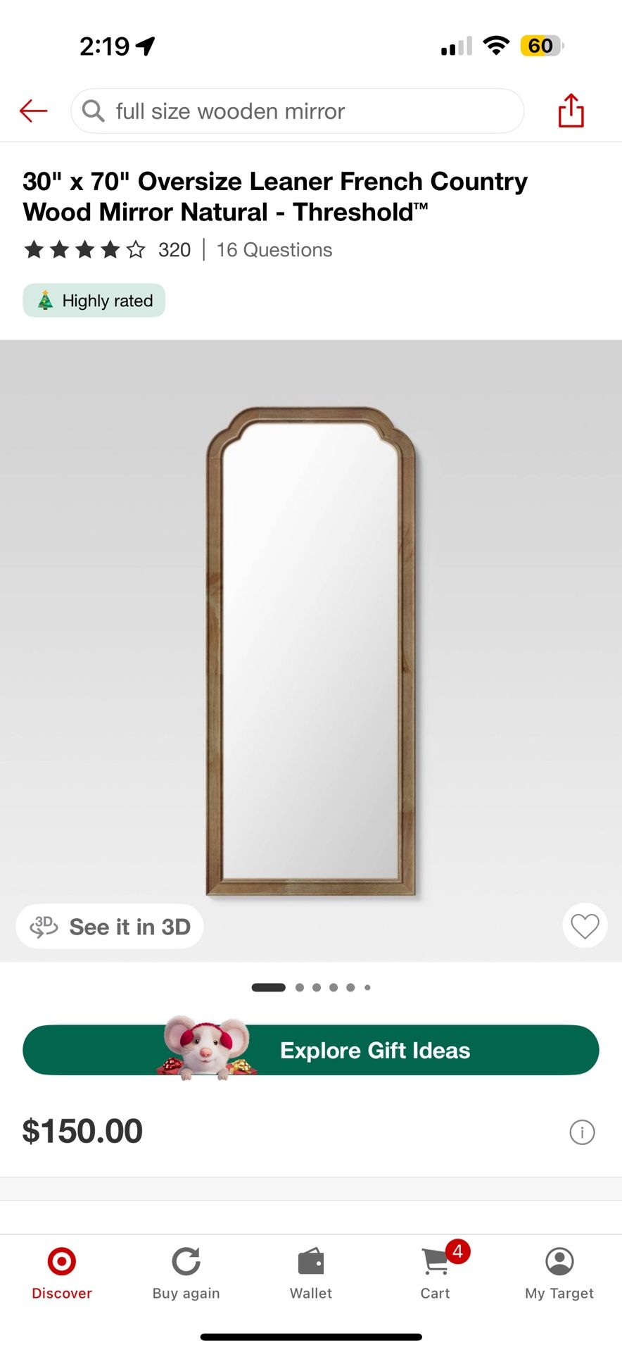 30”x70” French Country Wood Mirror