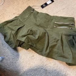 Army Green Pleated Skirt