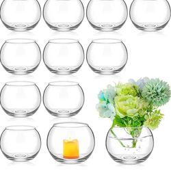 Sawysine 12 Pcs Bubble Bowl Vase Centerpiece 6''W x 5''H Round Glass Flower Vase Bulk Clear Terrarium Fish Bowl for Wedding Event Goldfish Planter Flo