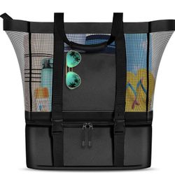 Mesh Beach Tote Bag with Detachable Beach Cooler - MAX Capacity 38L 150lbs Ultra Durable for Women  2-in-1 Versatile Beach Tote】We’ve combined the mes