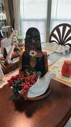 Decorative Cornucopia with Faux Grape Arrangement