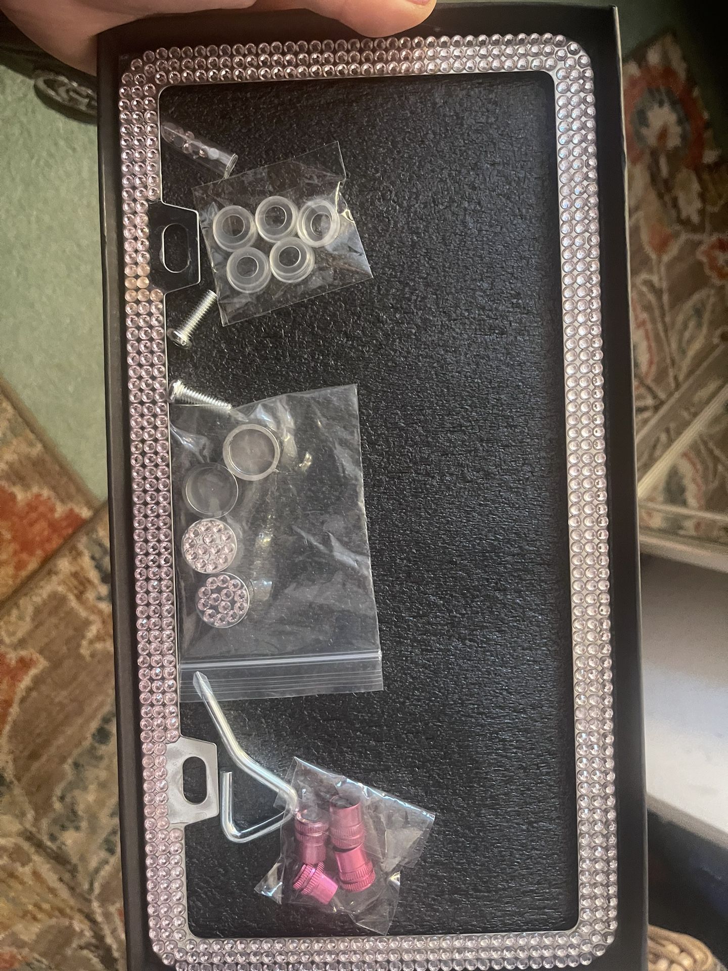 Light Pink License Plate Cover And 4 Pink Tire Bolts
