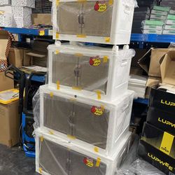 Stackable Storage Bins Folding Collapsible Storage Bins with a Lid, Closet Organizers and Storage