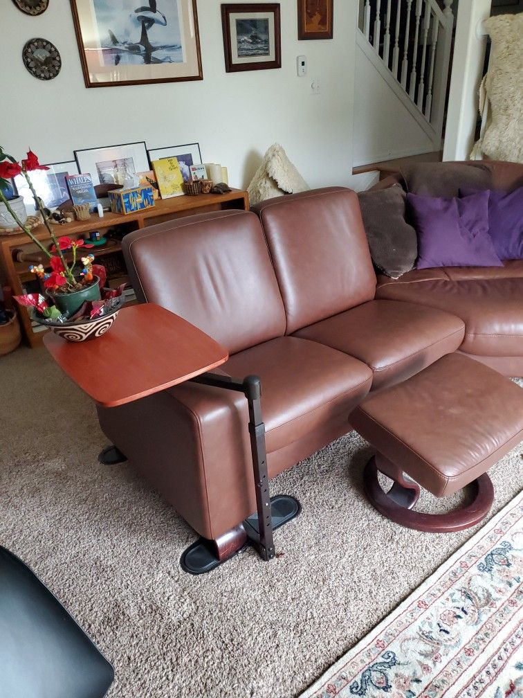 Stressless Ekornes Paradise Unique Large Round Sofa Brown Leather Sectional With Ottoman And Second Free One