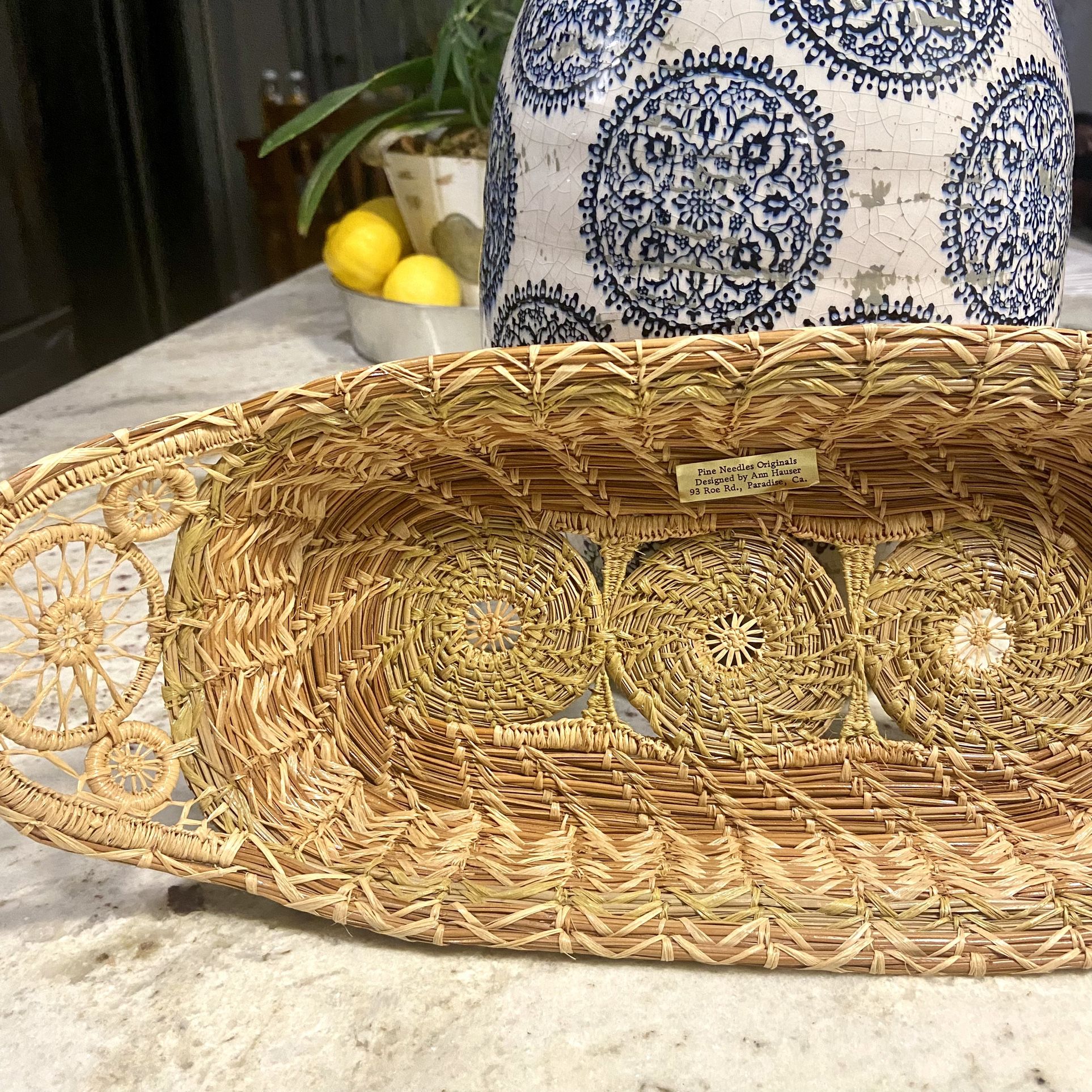 Pine Needles Hand Woven Decorative Artisanal Basket