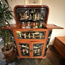 Antique Oriental Asian dry bar Cabinet.  Vintage