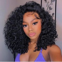 NEW/SEALED Bob Wig Human Hair 13x6 Frontal Lace Wig Deep Curly Virgin Human Hair Wig Pre Plucked HD Transparent Lace Frontal Wigs for Women Natural Bl