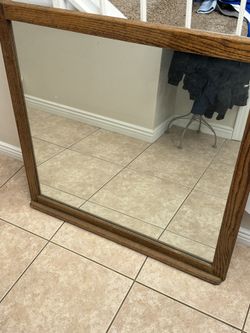 Vintage Square Mirror Oak Frame