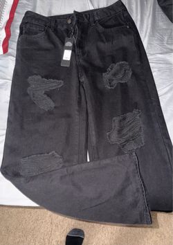 Fashion Nova Ripped Wide Leg Jeans Black