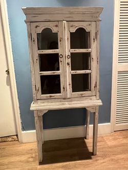 Antique Distressed White Curio Cabinet