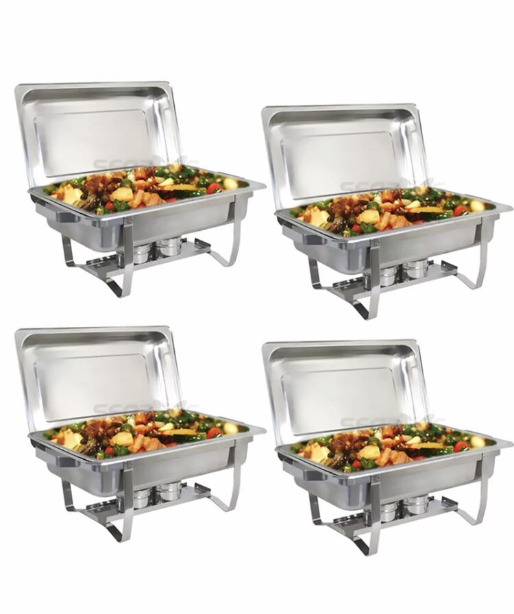 Set of 4 stainless steel party trays, buffet trays, chafing dish