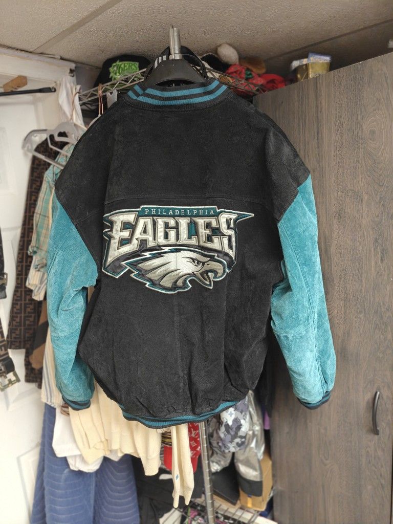 $99.99! Size Large (Fits Big) Suede Leather Jacket Philadelphia Eagles Vintage Game Day NFL