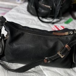 Vtg Liz Claiborne Black Leather Shoulder Bag 