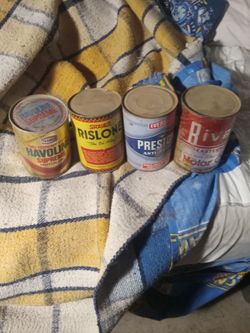 4 vintage cans of motor oil/ antifreeze