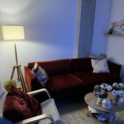 Like New - Burgundy Velvet Sofa Couch from IKEA