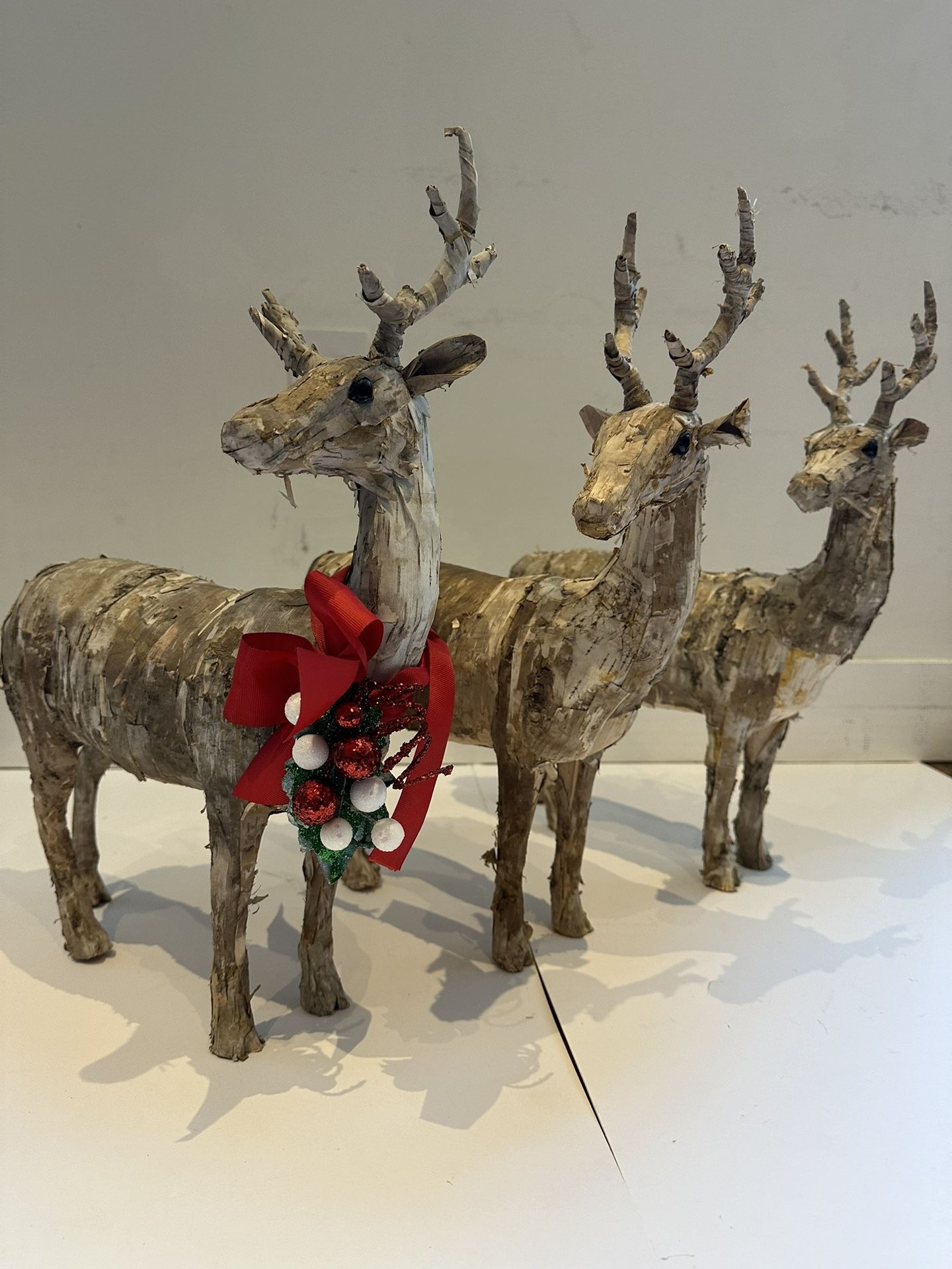 NIB Three Birch Bark Reindeer Christmas Holiday Decorations