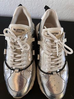 Valentino Garavani Men’s Sneakers – Silver/White – US 8.5 – Excellent Condition