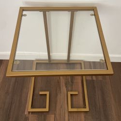 Modern Geometric Gold Metal Glass Top End Side Table