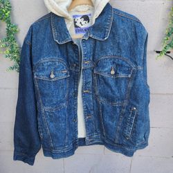 VINTAGE 1980s Todays News Jacket Men M Blue Denim Button Up Jean Hybrid Hoodie 