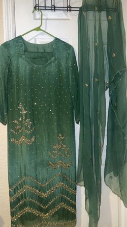 Green Embroidered Salwar Kameez with Dupatta and pants