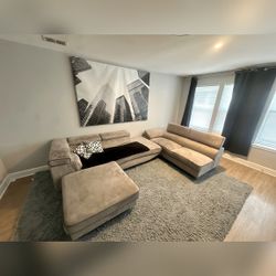 Grey Sued Couch with Ottoman - Good - Glenarden, MD
