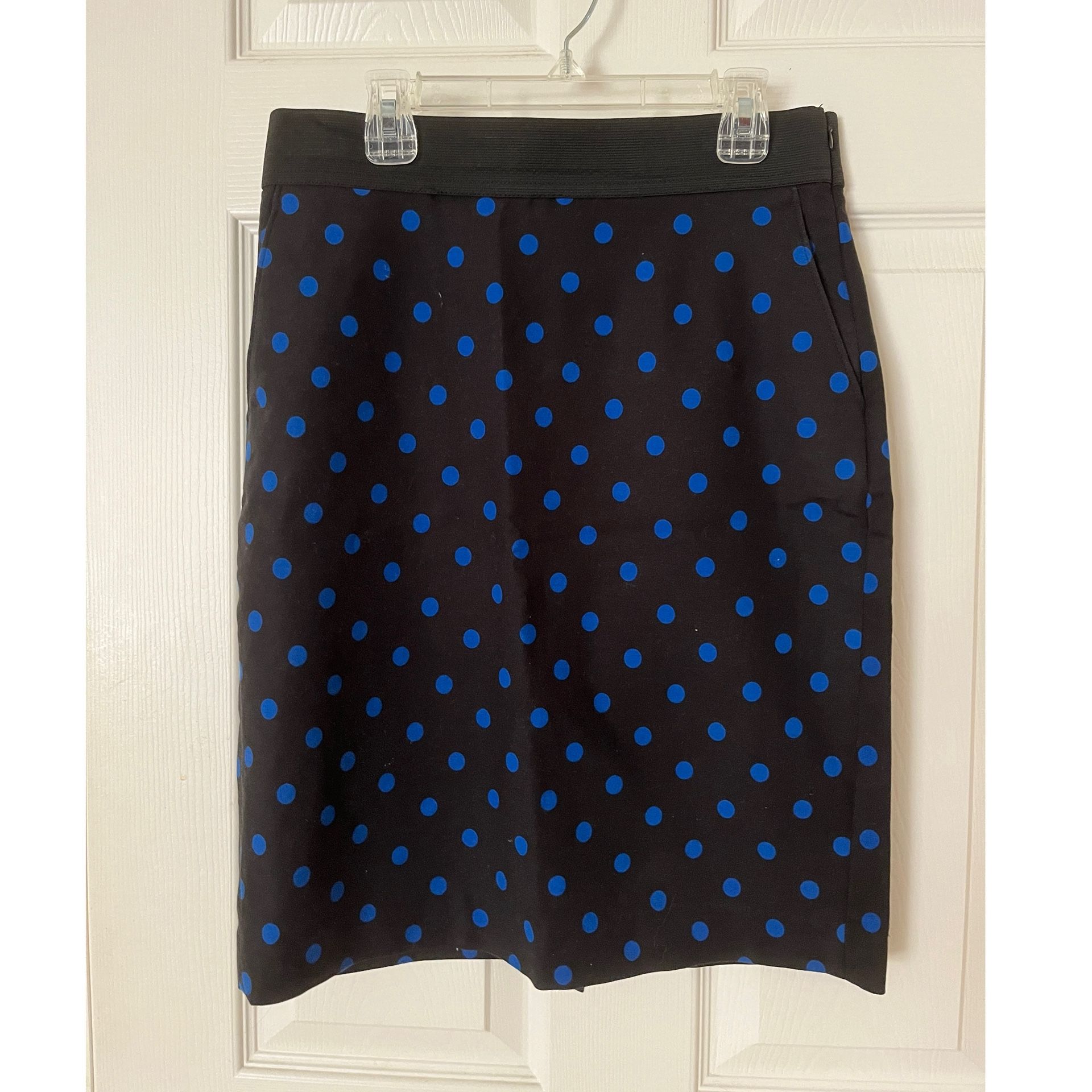 Women’s Black Blue Polka Dot Midi Pencil Skirt - Size 6
