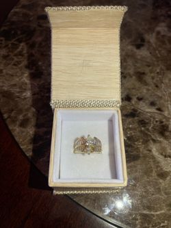 Vintage 14 kt gold ring pear, baguette, marquis natural diamonds