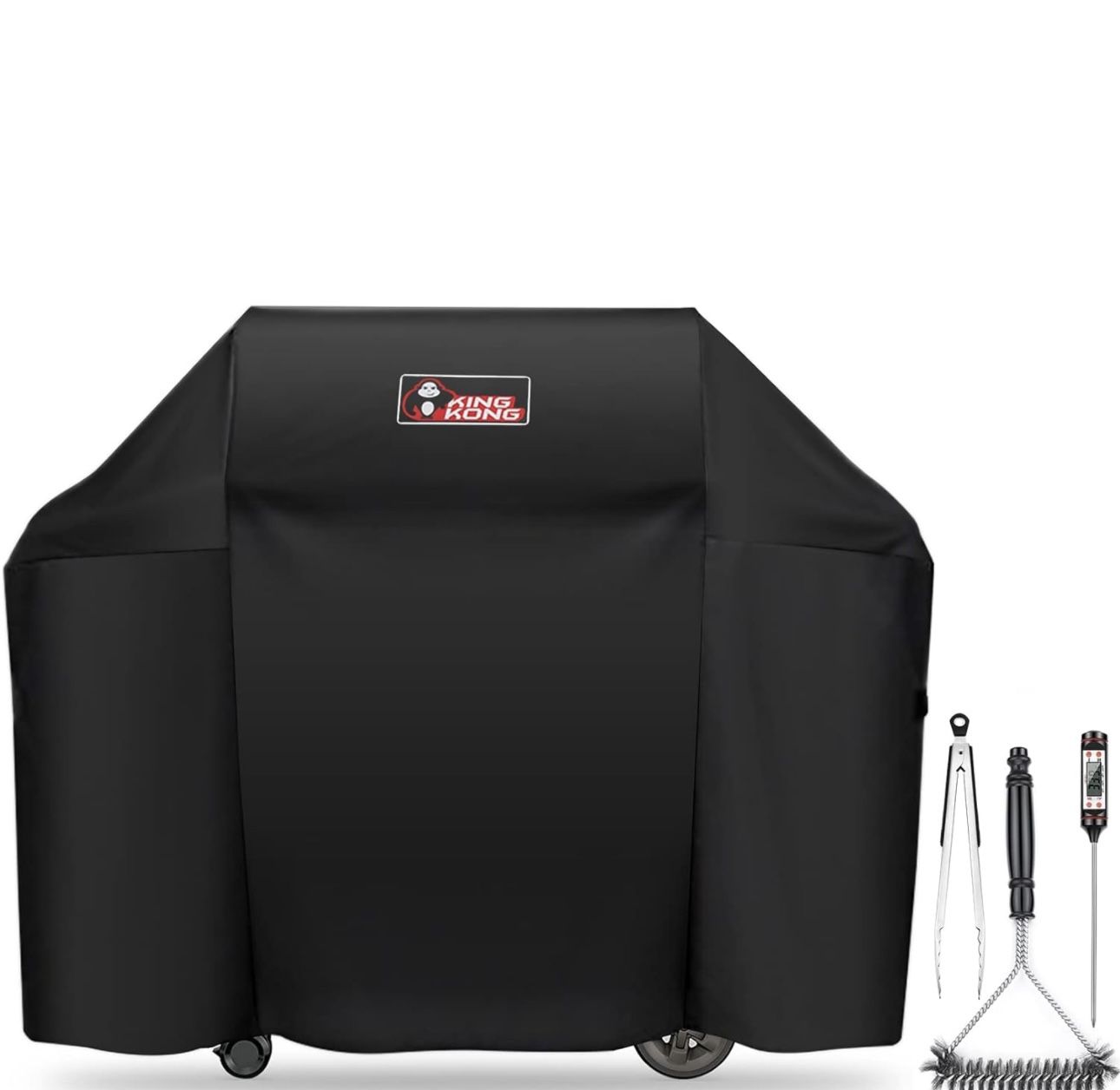 Kingkong 7130 Grill Cover for Weber Genesis II 3 Burner Grill and Genesis 300 Series Grills (Compared to 7130) including Brush, Tongs and Thermometer