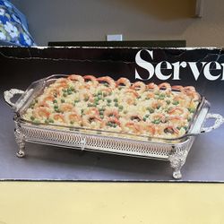 Vintage Silver Plated Rectangle Server With Ornate Handles+Feet 13x8 Elegant