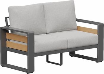 2469 $140 Aluminum Outdoor Patio Furniture Set, 2 Seats Metal Sectional Patio Furniture, Modern Outside Sectional Set for Backyard, Love Seat Sofa Γ1