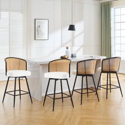Set of 4 Rattan Back Counter Stools