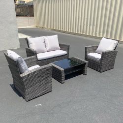 $295 (New) Patio 4-piece outdoor wicker furniture rattan set (sofa 48x26”, chair 29x26”, table 34x20”) 