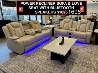 New Sofa and love seat with power recliners and Bluetooth speakers