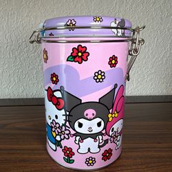 Sanrio Hello Kitty and Friends Pink Floral Metal Canister with Hinged Lid