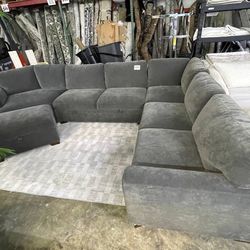 Thomasville Merran Fabric Sectional with Storage Seats and Storage Ottoman