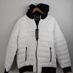 Men's Guess White XL Jacket Hooded Bomber New