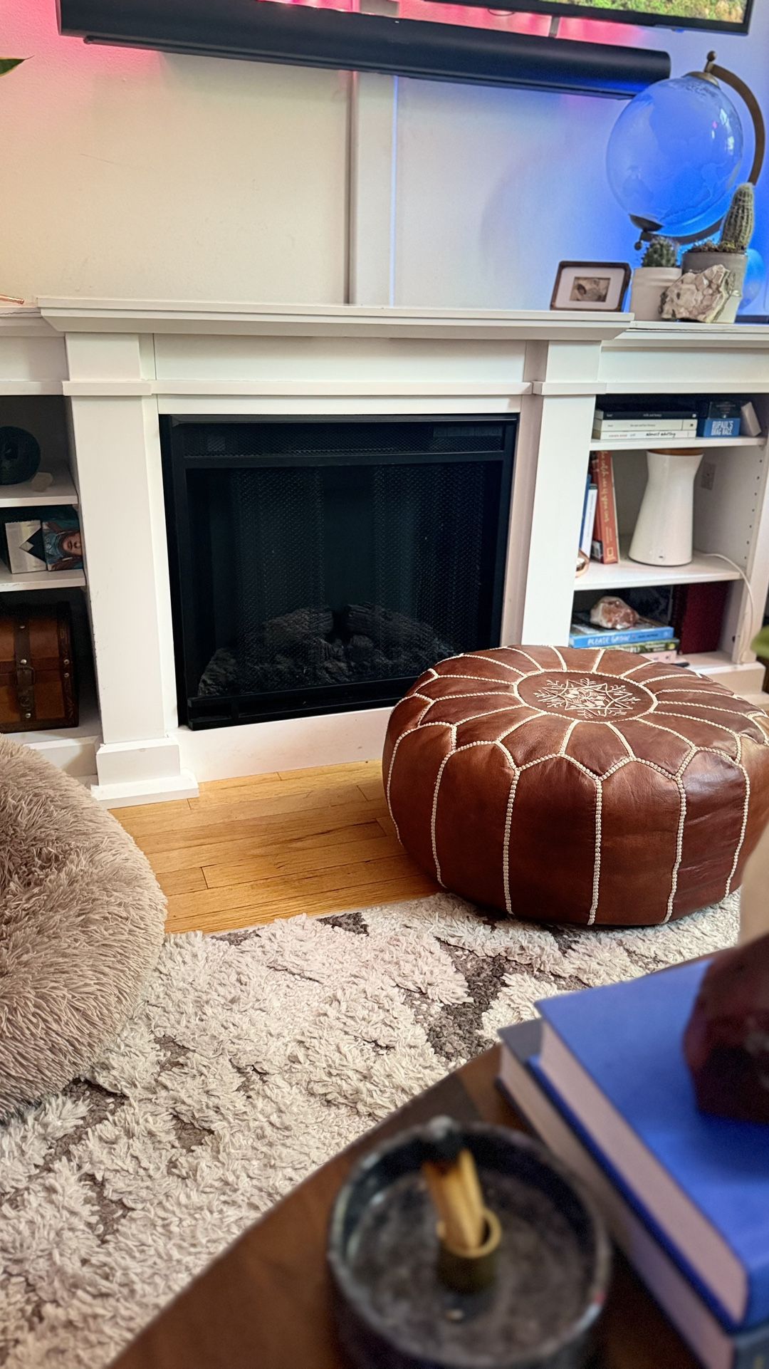 Moroccan leather pouf