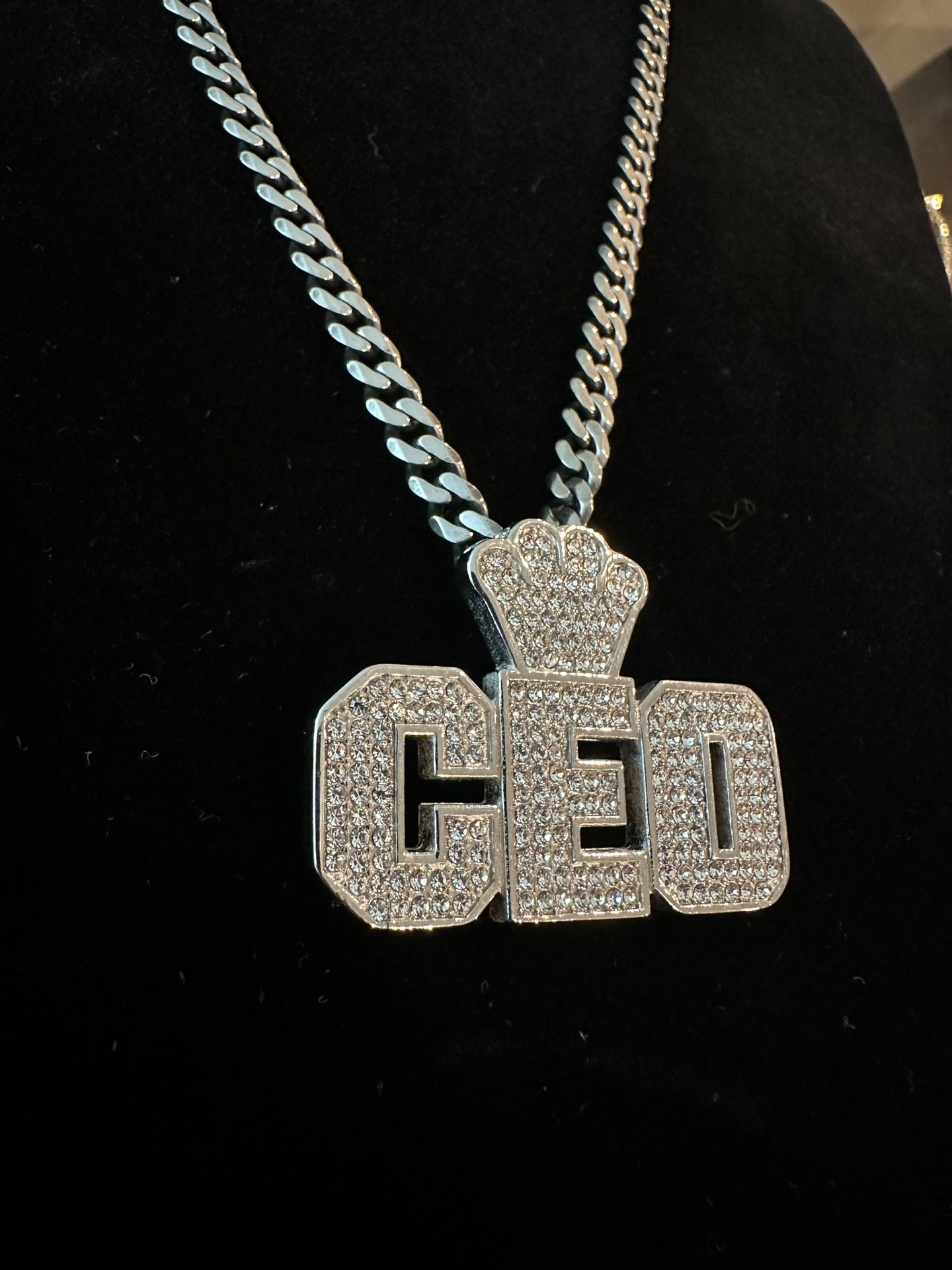 💼 Custom “CEO” Pendant + 24” Chain 💼 14K White Gold over 925 Sterling Silver