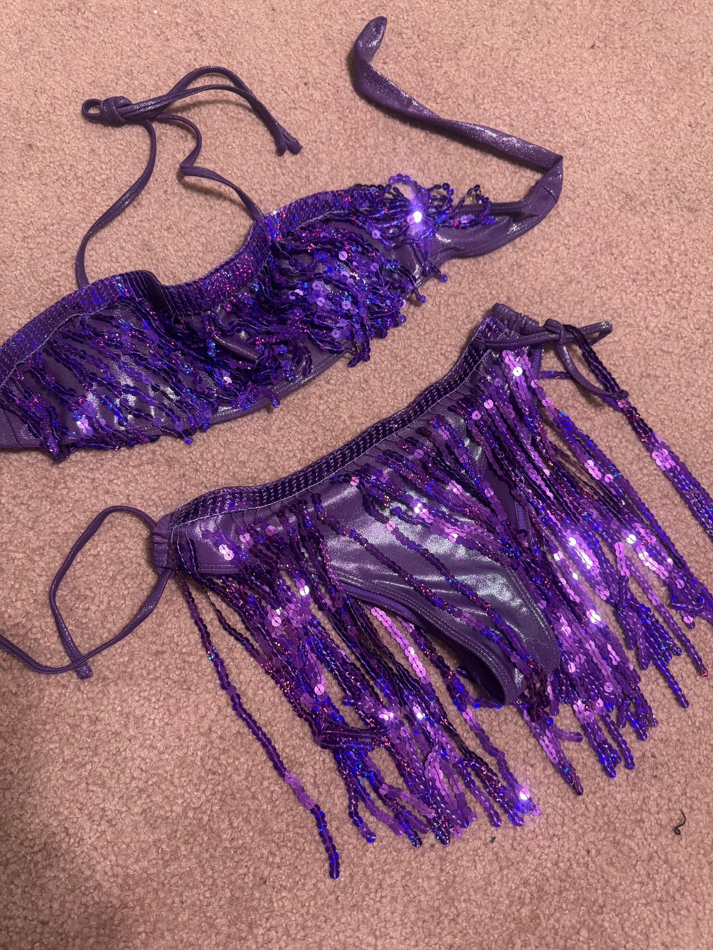 New Small Purple Metallic Rave Festival Skirt Outfit Top