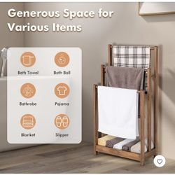  3-Bar Freestanding Towel Rack w/ Bottom Storage Shelf Anti-toppling Device Rustic Brown