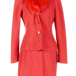 New Skirt Jacket  Suit by KAY UNGER Real fox fur trim s 8