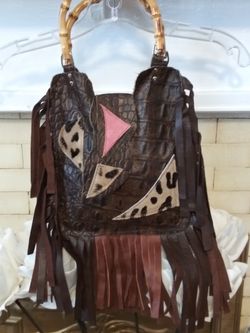 Custom made leather fringe cowhide leather fur handbag