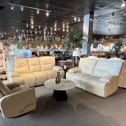 Beige Power Reclining Sofa And Loveseat