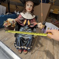 Baroque-Style Seated Lady Figurine – 26” Tall Hand-Painted Statement Piece 