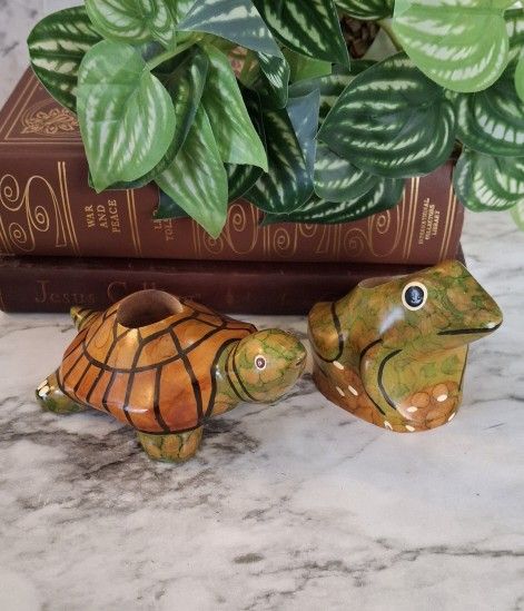 Small Air Plant Holders From Costa Rica!! Set Of 2 Frog And Turtle