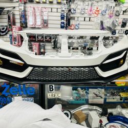 2016-2021 Honda Civic Type R Style Front Bumper Cover Kit Sedan  hatchback & coupe White crystal pear