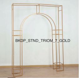 Heavy Duty Gold Metal 3D Rectangular Wedding Arch, Floral Balloon Frame Backdrop Stand - 8ft