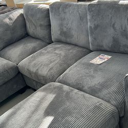 3 Pieces Sectional Sofa With Ottoman In Corduroy 